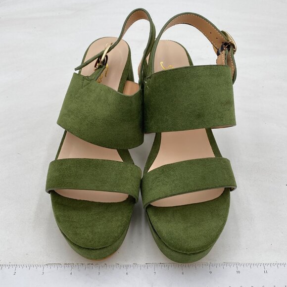 FOWT Green Open Toe Platfrom Sandal Chunky Heel Slingbacks Buckle Wide Band Shoe - Picture 3 of 8